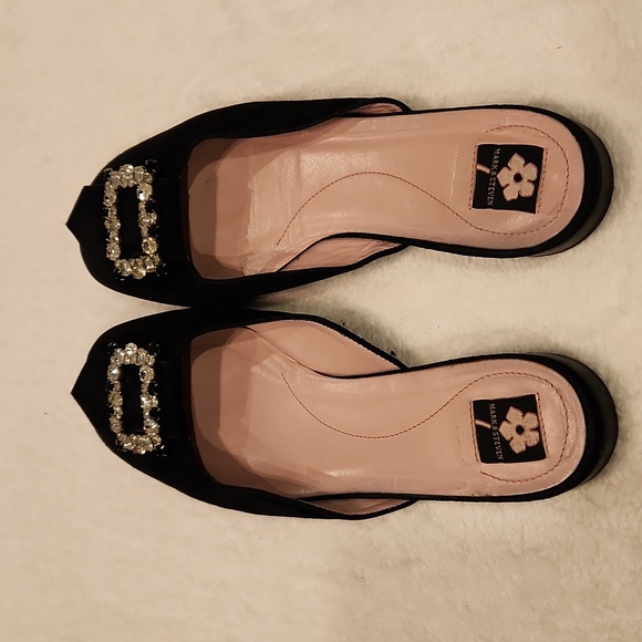 Mark & Steven Elise Black Suede/Rhinestone Buckle Sz 39 1/2 - Picture 3 of 8